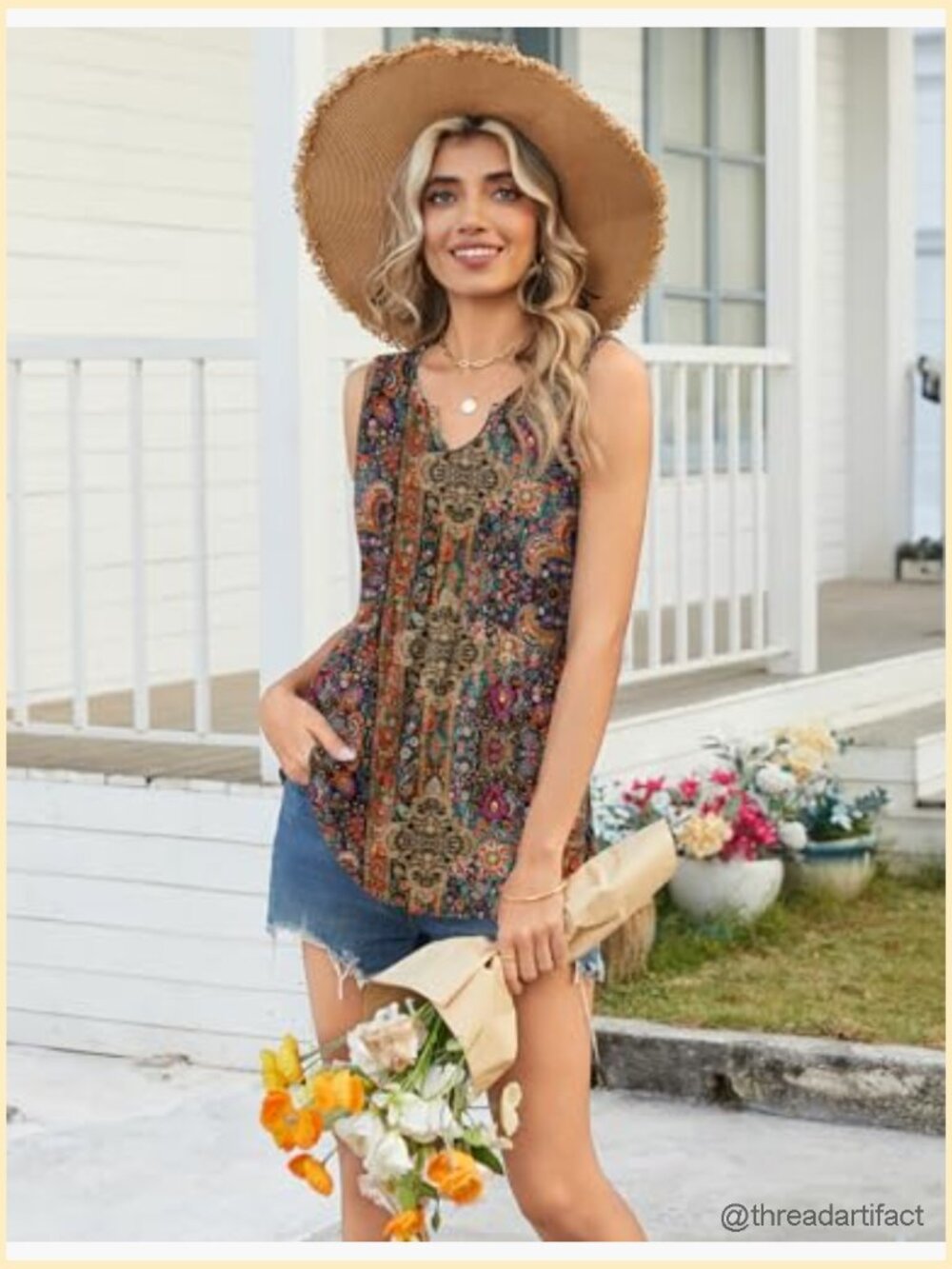 Sleeveless Tank Top Flowy Peplum V Neck Boho Beach Summer Blouse - Picture 2 of 7
